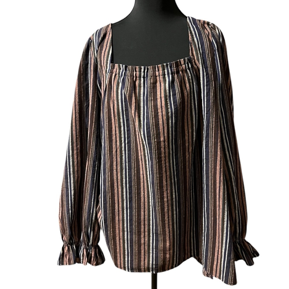 Striped Dark/Light Purple, Dark Blue and Brown Women's Top